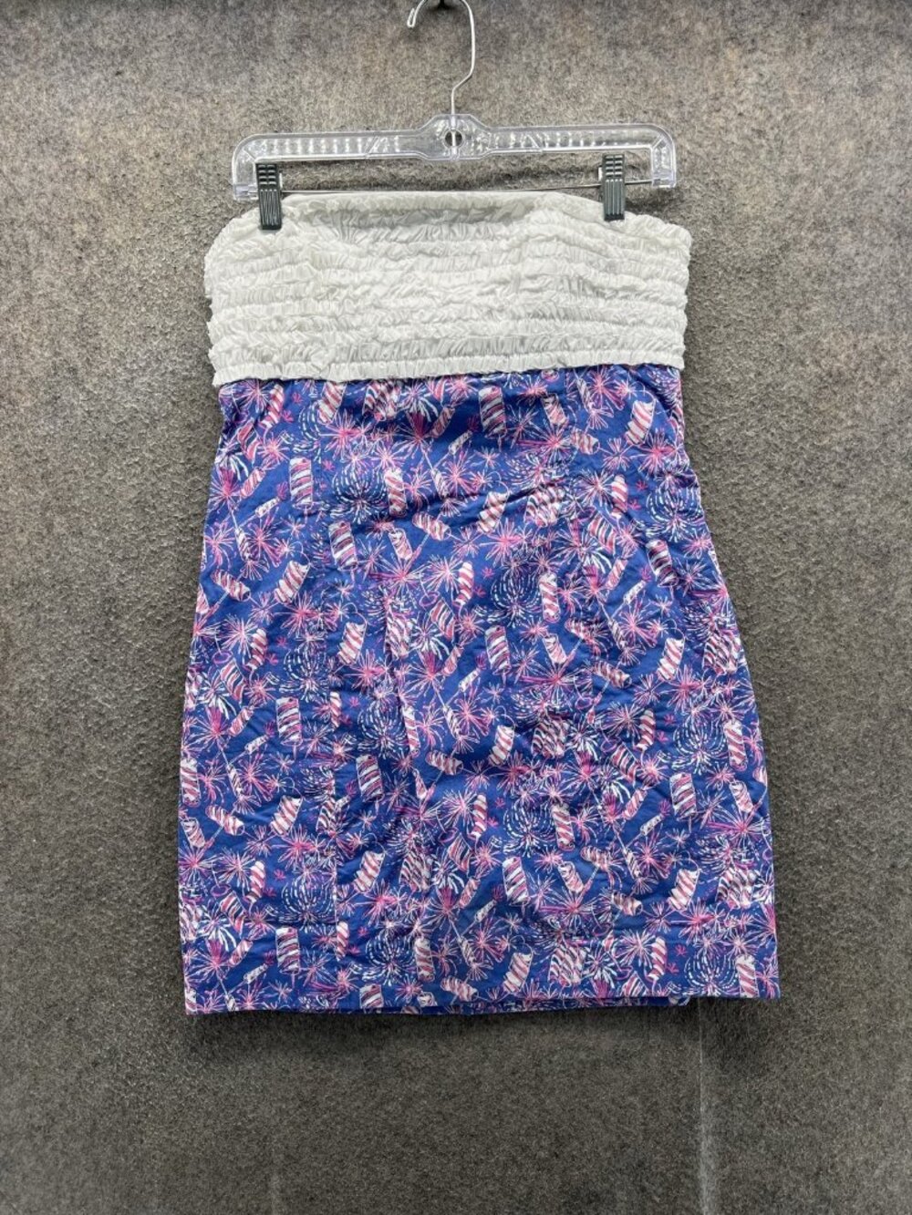 Lilly Pulitzer Dress Womens 2 Blue Square Neck Strapless Smocked Fireworks Short